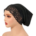 Comfortable Fit Elegant Hijab Cap Lace Edge Breathable Headscarf Hat Solid Color Soft Undercap Women Headwear