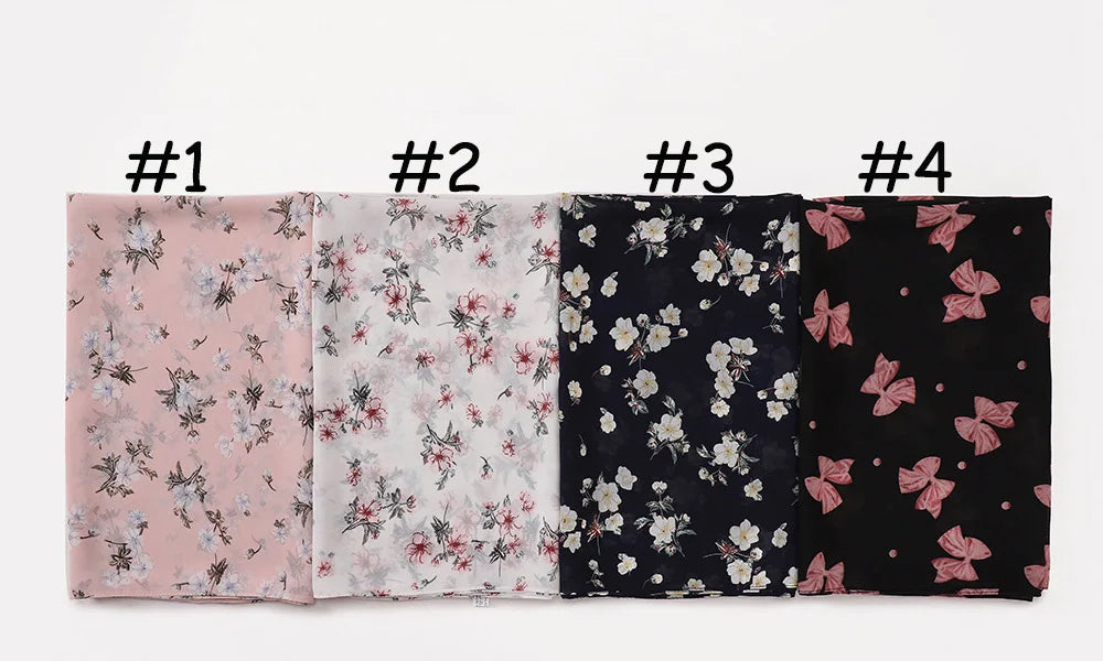 New Printed Hijabs Shawl Bubble Chiffon Hijabs Woman Design Flower Shawls Muslim Scarves Headscarf Wraps Turbans Long Scarves