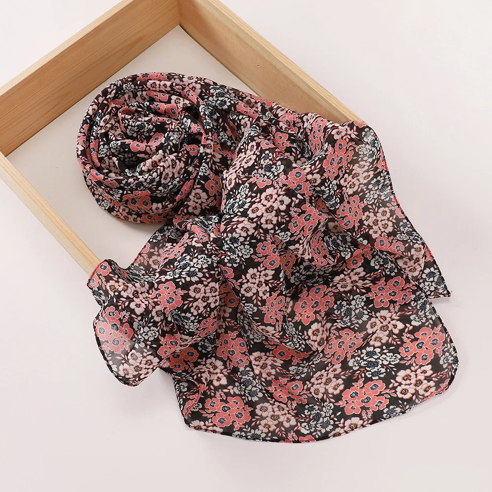 New Printed Hijabs Shawl Bubble Chiffon Hijabs Woman Design Flower Shawls Muslim Scarves Headscarf Wraps Turbans Long Scarves