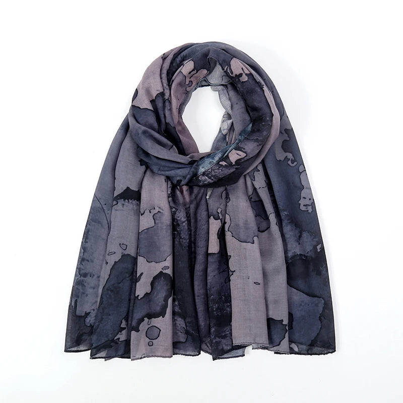 New Women's Watercolor Hijab Scarf Bandana Headband Vintage Luxury Beach 180cm Long Handkerchief Bohemia Muslim Accessories 2025