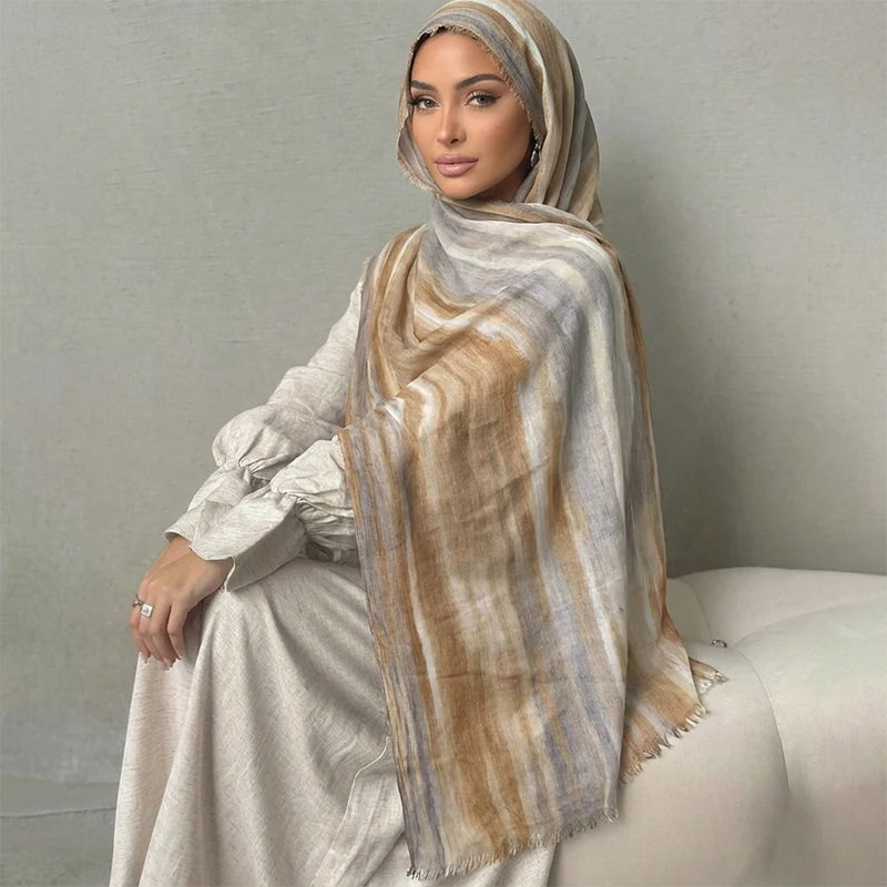 Ramadan Watercolor Modal Hijab Women Bohemian Watercolor Soft Muslim Hijabs Floral Breathable Shawl Wrap Scarf Headscarf Warm