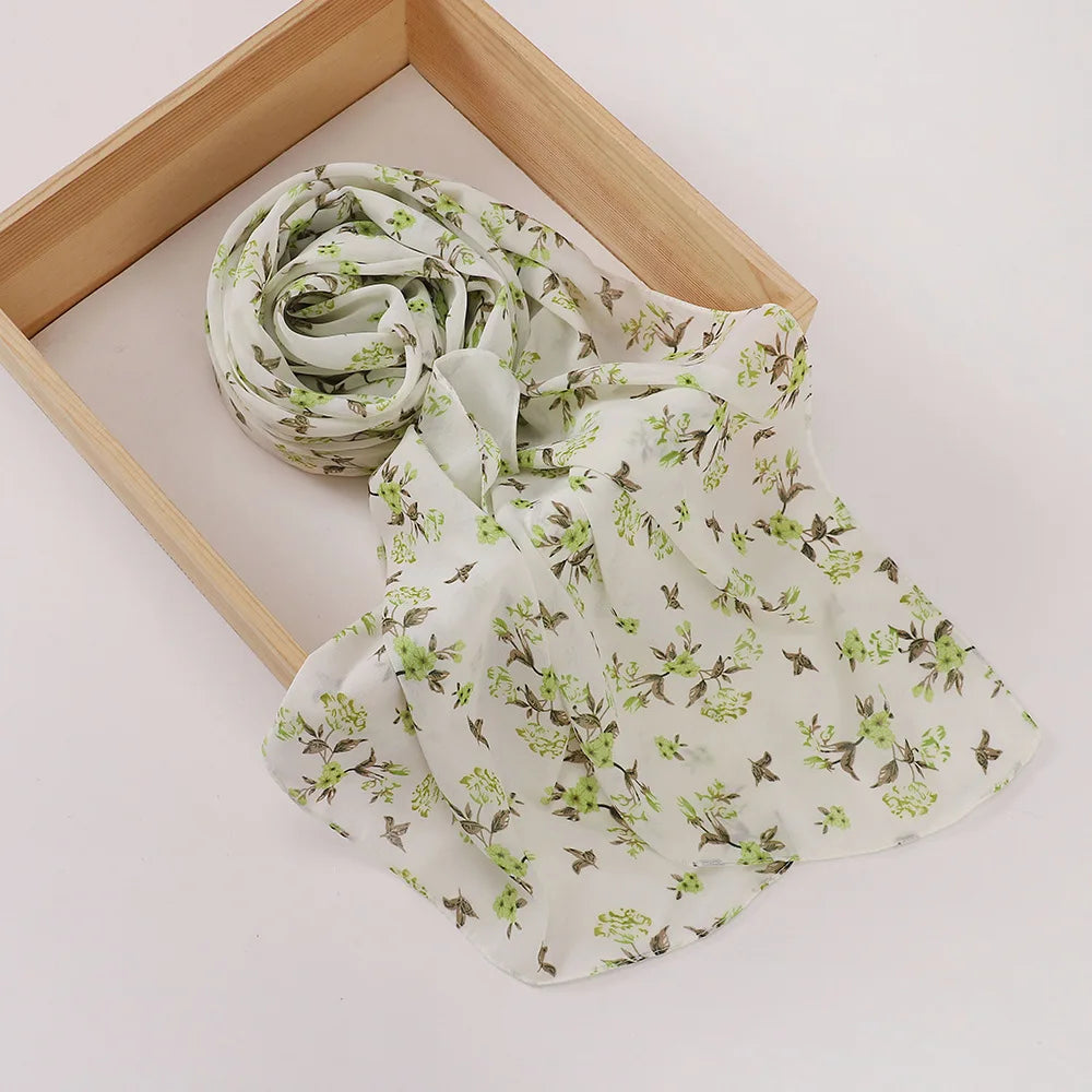 New Printed Hijabs Shawl Bubble Chiffon Hijabs Woman Design Flower Shawls Muslim Scarves Headscarf Wraps Turbans Long Scarves
