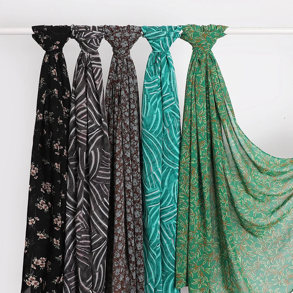 New Printed Hijabs Shawl Bubble Chiffon Hijabs Woman Design Flower Shawls Muslim Scarves Headscarf Wraps Turbans Long Scarves