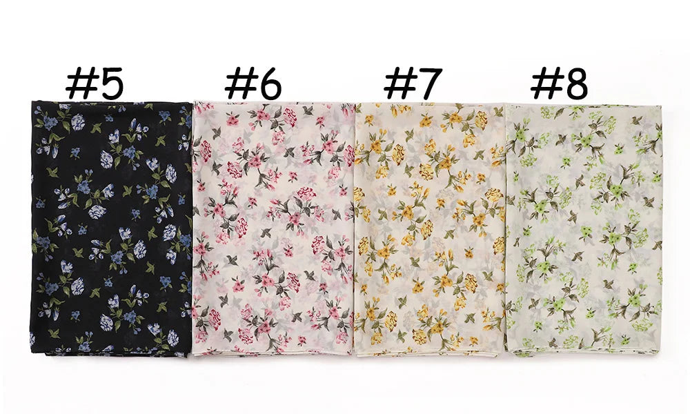 New Printed Hijabs Shawl Bubble Chiffon Hijabs Woman Design Flower Shawls Muslim Scarves Headscarf Wraps Turbans Long Scarves