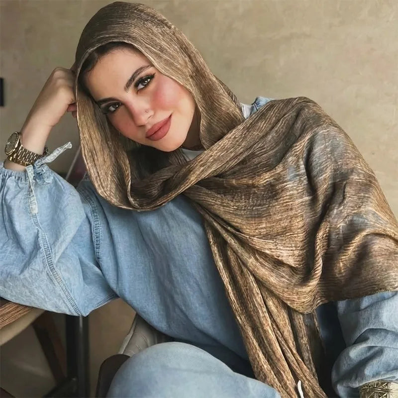 Ramadan Watercolor Modal Hijab Women Bohemian Watercolor Soft Muslim Hijabs Floral Breathable Shawl Wrap Scarf Headscarf Warm