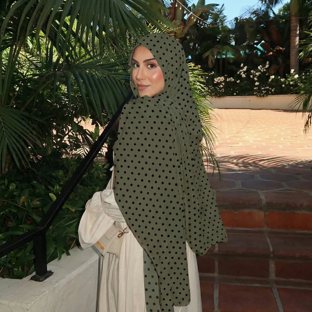 Bohemian Dot Print Hijabs Women Watercolour Shawl Soft Muslim Hijabs Modal Cotton Wrap Beach Sun-Protection Headscarf Ramadan