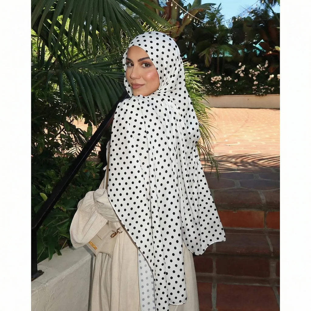 Bohemian Dot Print Hijabs Women Watercolour Shawl Soft Muslim Hijabs Modal Cotton Wrap Beach Sun-Protection Headscarf Ramadan