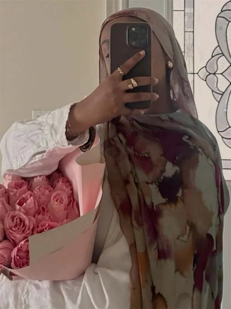 1Pcs New Watercolor Print Hijab Islam Ramadan Women Bohemian Soft Muslim Hijabs Foulard Arab Femme Shawl Wrap Scarf Headscarf