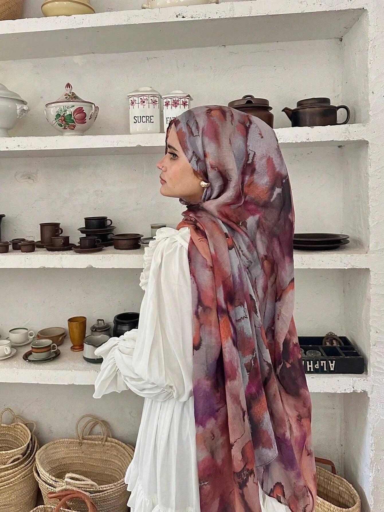 New Women's Watercolor Hijab Scarf Bandana Headband Vintage Luxury Beach 180cm Long Handkerchief Bohemia Muslim Accessories 2025