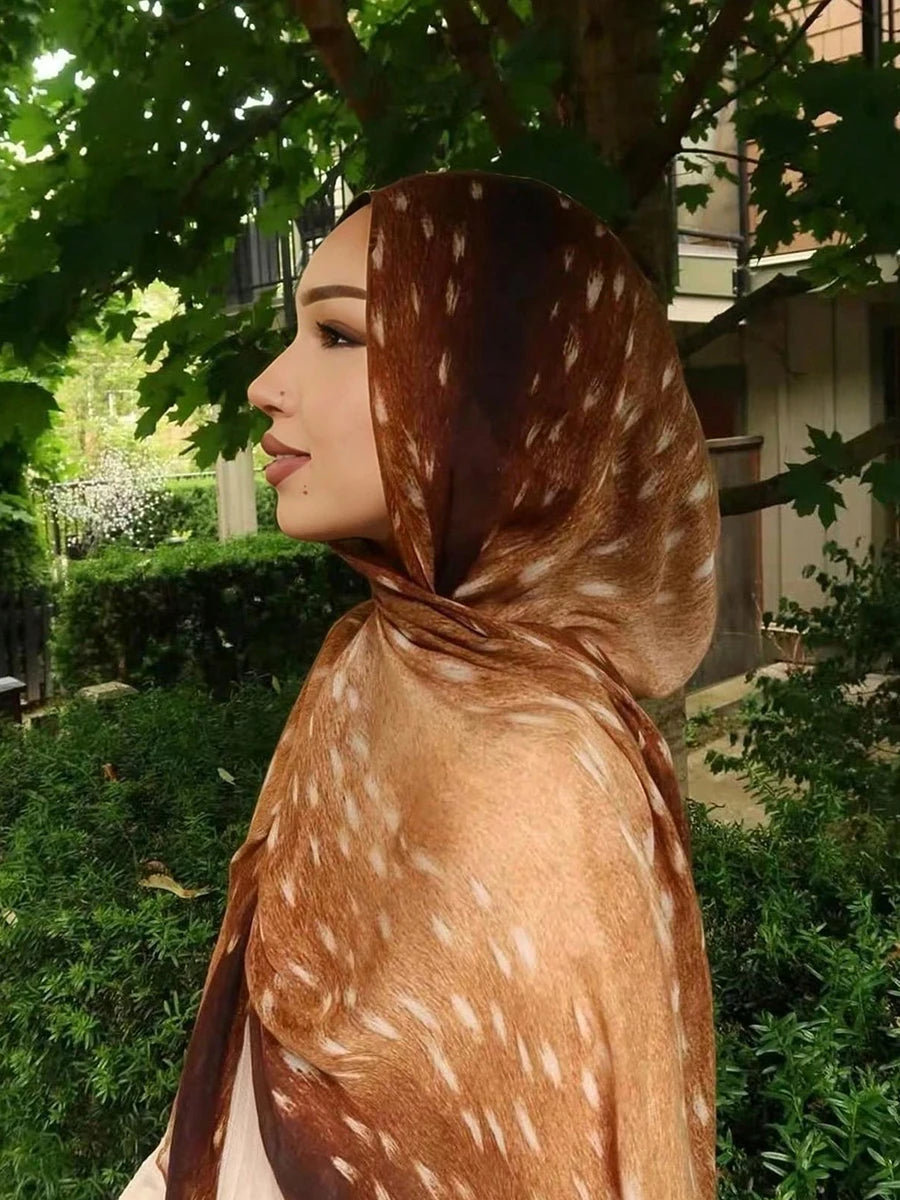 1Pcs Muslim Watercolour Print Hijabs Women Islamic Ramadan Headscarf Deer Cotton Foulard Femme Shawl Wrap Foulard Bandana 2026