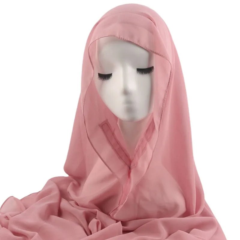 ONE TO WAN Premium Chiffon Hijab With Bulit-in Magnets Solid Color Easy To Wear Shawl Wrap With Undercap For Muslim Women