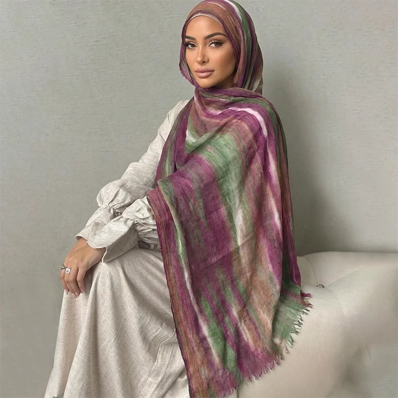 Ramadan Watercolor Modal Hijab Women Bohemian Watercolor Soft Muslim Hijabs Floral Breathable Shawl Wrap Scarf Headscarf Warm
