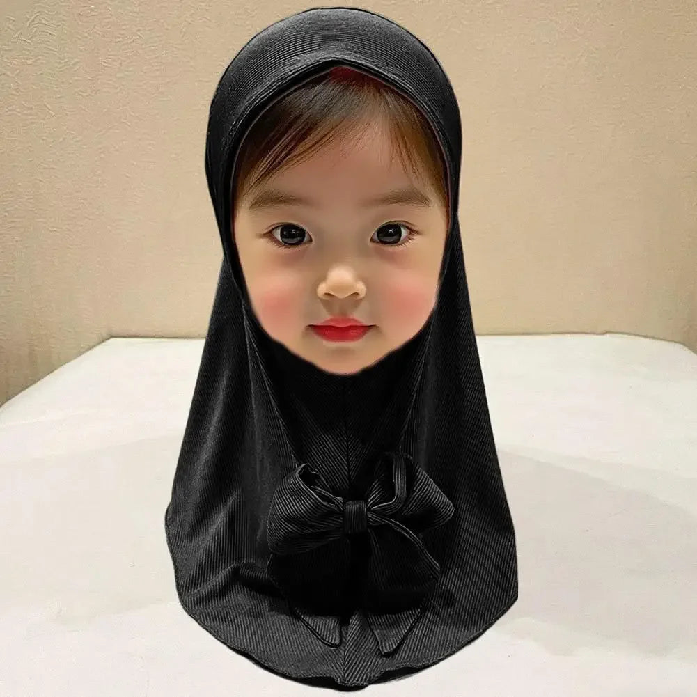 For 2 To 6 Years Old Children Fabric Type Muslim Kids Girls Hijab Vertical Stripe Worship Hat Summer Accessory