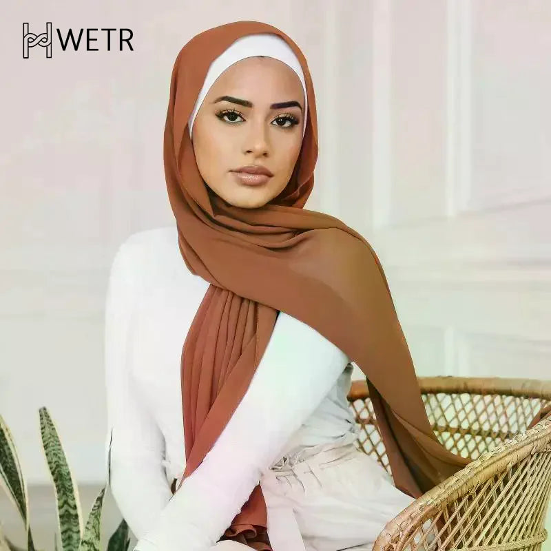 Ramadan Muslim Chiffon Hijabs For Woman Plain Color Headscarf Long Shawl Scarf Thin Breathable Sunscreen Head Wrap Hijabs Scarf