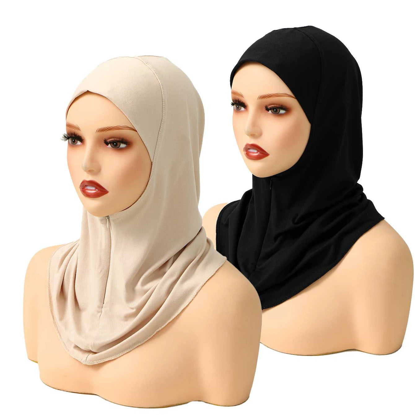 New Design Muslim Women Soild Instant Hijab With Hidden Zipper Middle East Jilbab Adjustable Prayer Hijab Cotton Modal Inner Cap