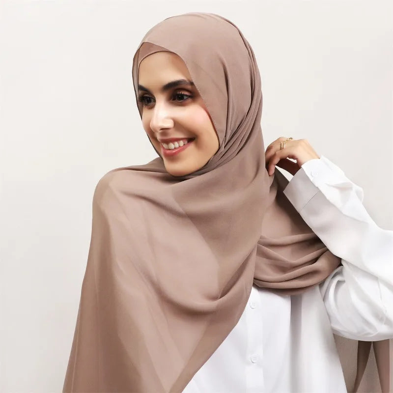 ONE TO WAN Premium Chiffon Hijab With Bulit-in Magnets Solid Color Easy To Wear Shawl Wrap With Undercap For Muslim Women
