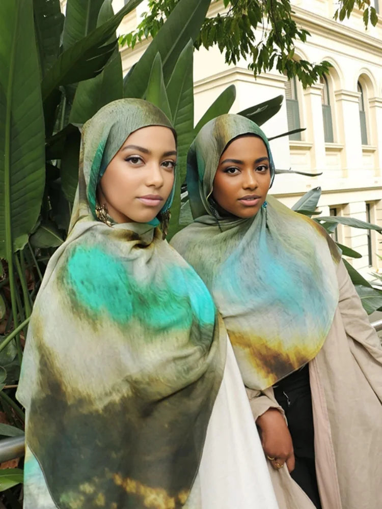 1Pcs New Watercolor Print Hijab Islam Ramadan Women Bohemian Soft Muslim Hijabs Foulard Arab Femme Shawl Wrap Scarf Headscarf