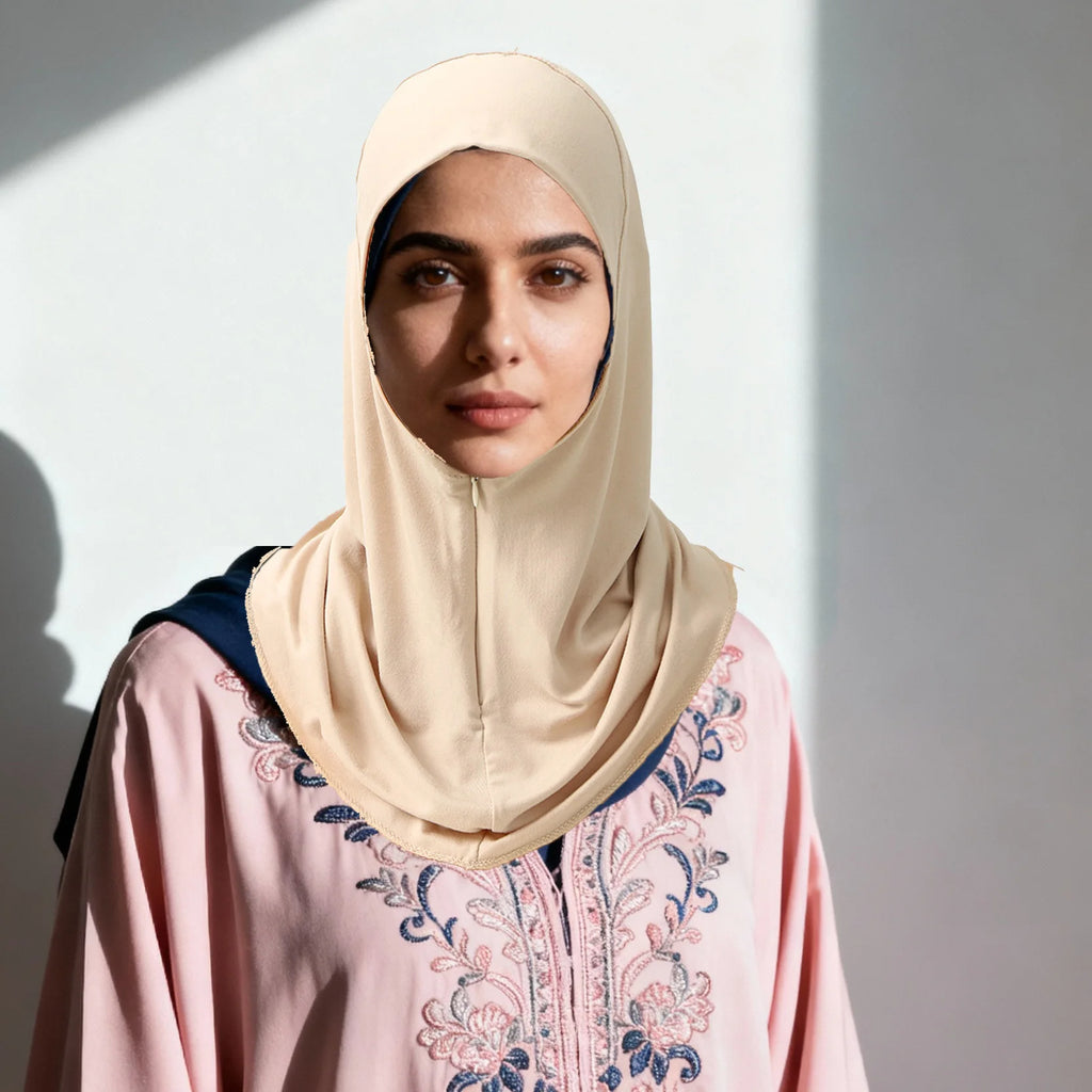 New Design Muslim Women Soild Instant Hijab With Hidden Zipper Middle East Jilbab Adjustable Prayer Hijab Cotton Modal Inner Cap