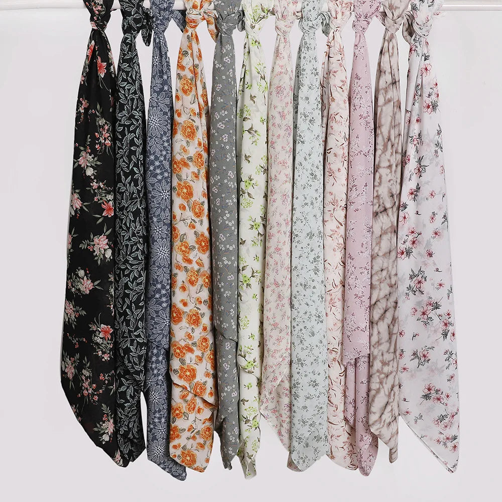 New Printed Hijabs Shawl Bubble Chiffon Hijabs Woman Design Flower Shawls Muslim Scarves Headscarf Wraps Turbans Long Scarves