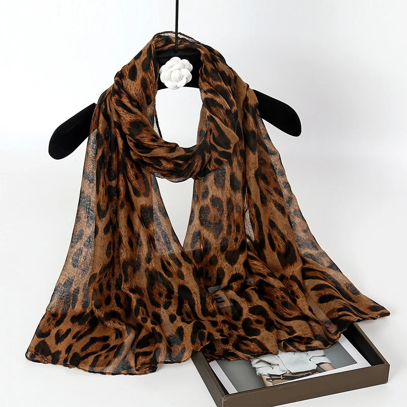 Fashion Leopard Print Hijabs for Women Long Bali Yarn Printed Scarf Muslim Turban Turbans for Women Shawl Hijab Femme Musulman