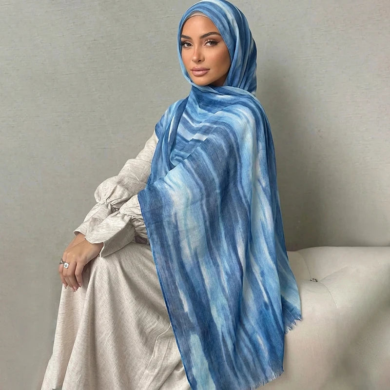 Ramadan Watercolor Modal Hijab Women Bohemian Watercolor Soft Muslim Hijabs Floral Breathable Shawl Wrap Scarf Headscarf Warm
