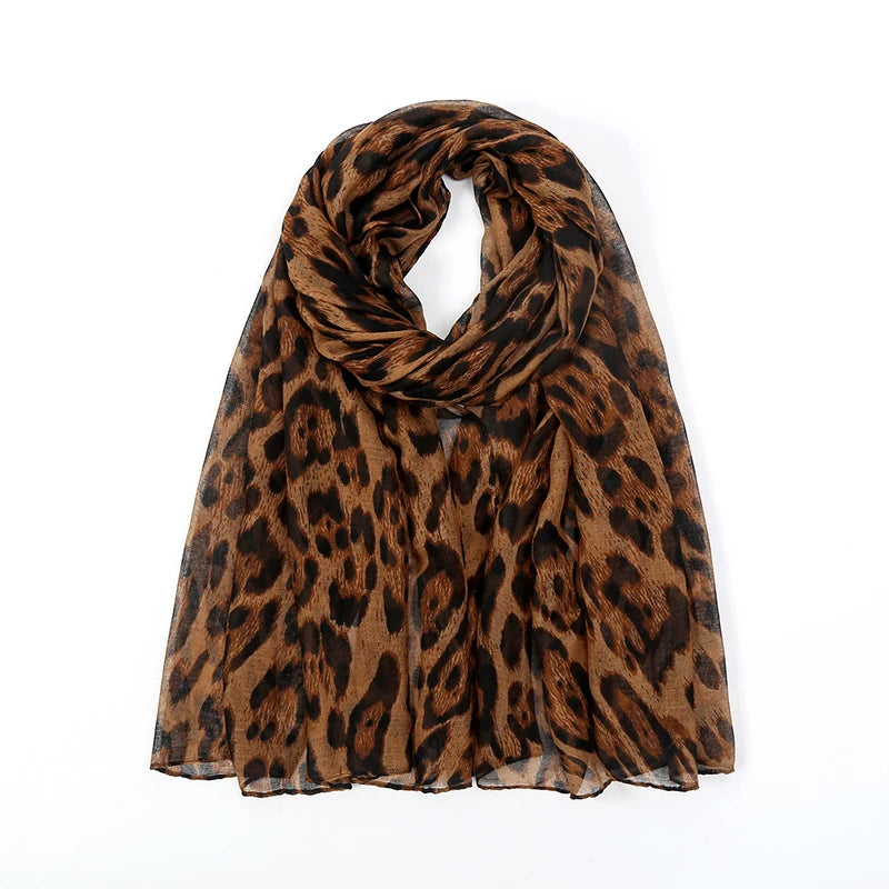 Fashion Leopard Print Hijabs for Women Long Bali Yarn Printed Scarf Muslim Turban Turbans for Women Shawl Hijab Femme Musulman