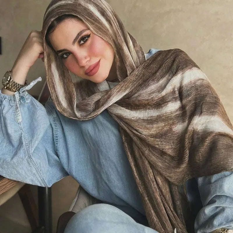 Ramadan Watercolor Modal Hijab Women Bohemian Watercolor Soft Muslim Hijabs Floral Breathable Shawl Wrap Scarf Headscarf Warm
