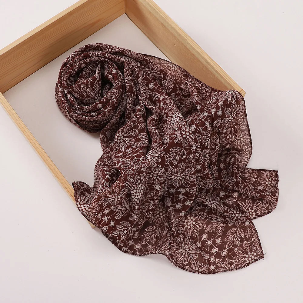New Printed Hijabs Shawl Bubble Chiffon Hijabs Woman Design Flower Shawls Muslim Scarves Headscarf Wraps Turbans Long Scarves