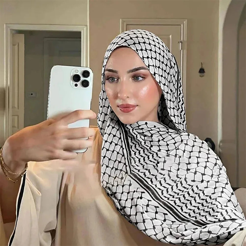 180*70cm Middle East Islam Arab Keffiyeh Muslim Shawl Printing Chiffon Palestine Hijab Head Neck Scarves Musulman Hijabs
