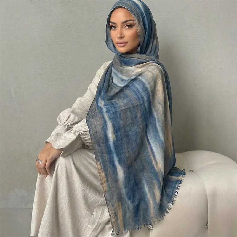 Ramadan Watercolor Modal Hijab Women Bohemian Watercolor Soft Muslim Hijabs Floral Breathable Shawl Wrap Scarf Headscarf Warm