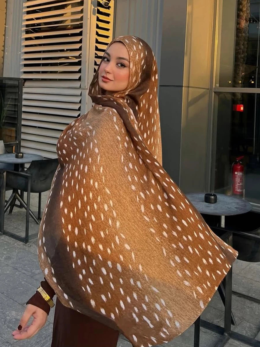 1Pcs Muslim Watercolour Print Hijabs Women Islamic Ramadan Headscarf Deer Cotton Foulard Femme Shawl Wrap Foulard Bandana 2026
