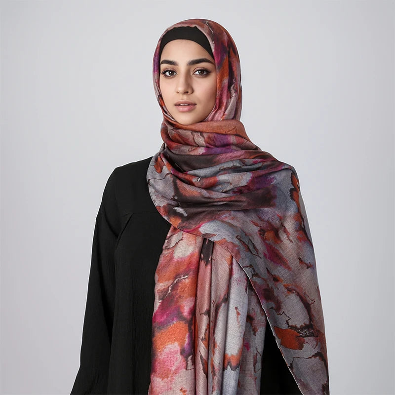 New Women's Watercolor Hijab Scarf Bandana Headband Vintage Luxury Beach 180cm Long Handkerchief Bohemia Muslim Accessories 2025