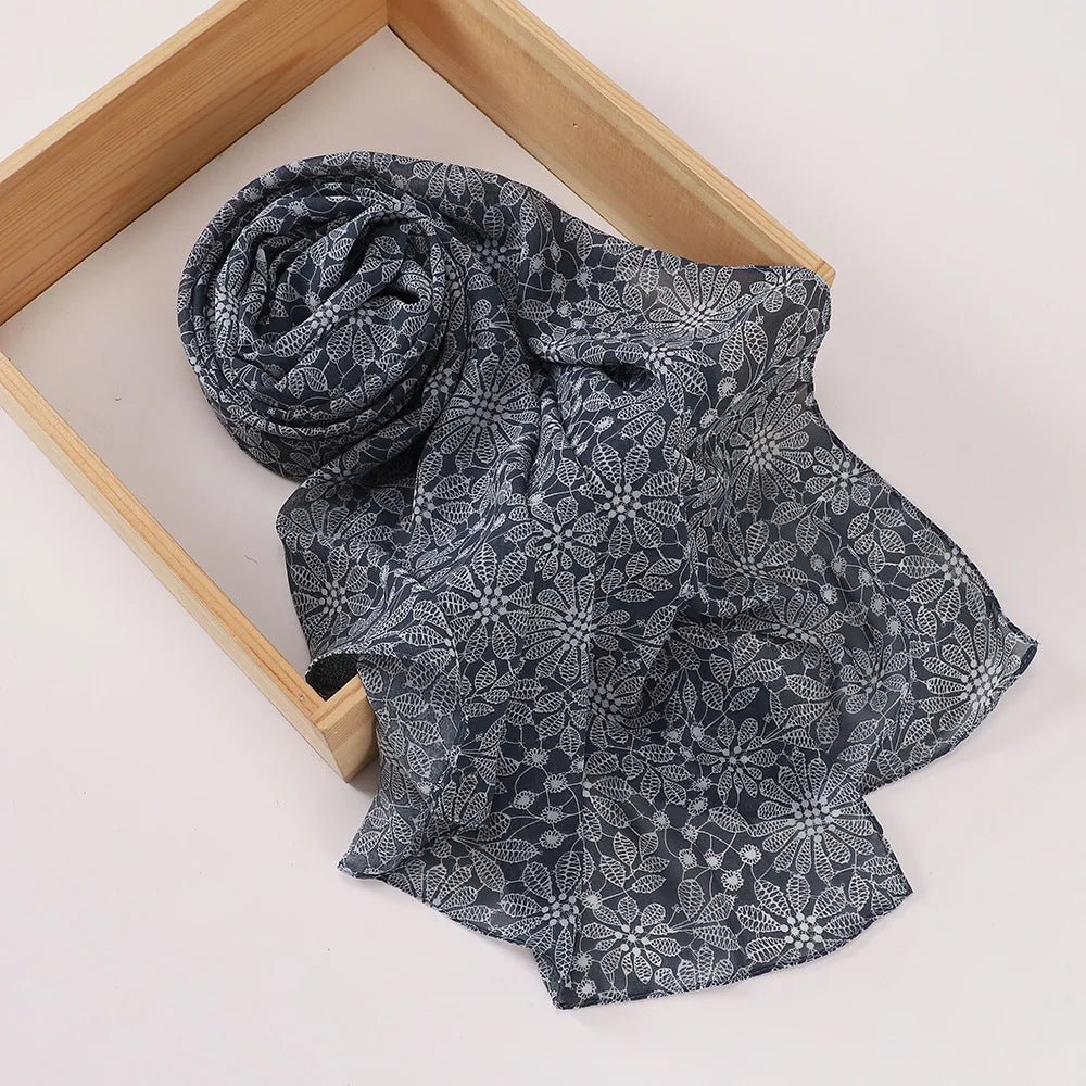 New Printed Hijabs Shawl Bubble Chiffon Hijabs Woman Design Flower Shawls Muslim Scarves Headscarf Wraps Turbans Long Scarves