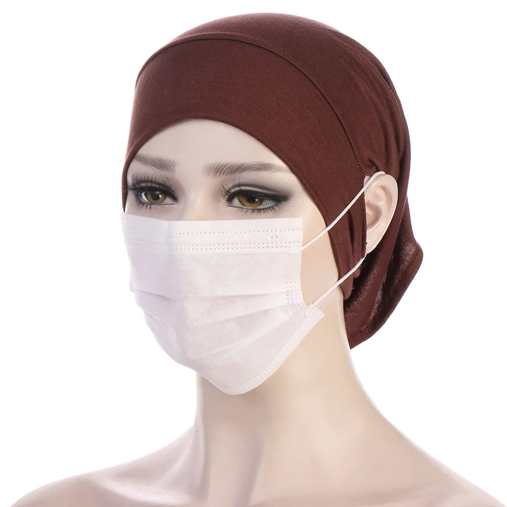 Trendy Women's Hijab Islamic Under Scarf Ready Solid Color Undercap With Ear Hole Hijab Caps Bandanas Cap Under Caps For Hijabs