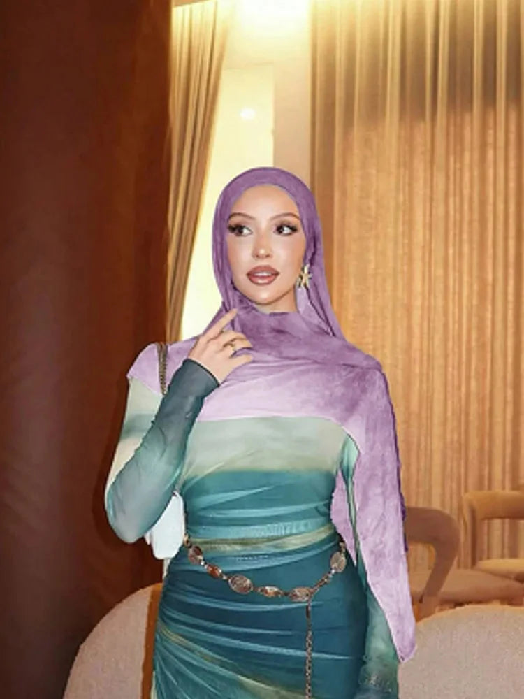 Ramadan Hijab for Women Bohemian Floral Print Shawl Watercolor Soft Muslim Hijabs Lightweight Wrap Scarf Headscarf Summer Beach