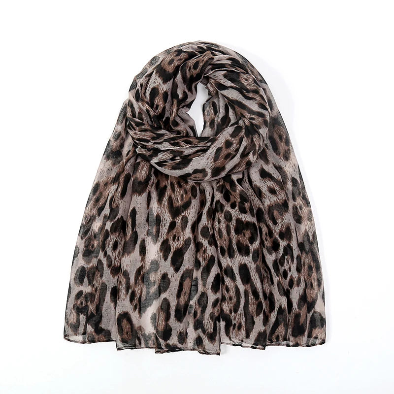 Fashion Leopard Print Hijabs for Women Long Bali Yarn Printed Scarf Muslim Turban Turbans for Women Shawl Hijab Femme Musulman