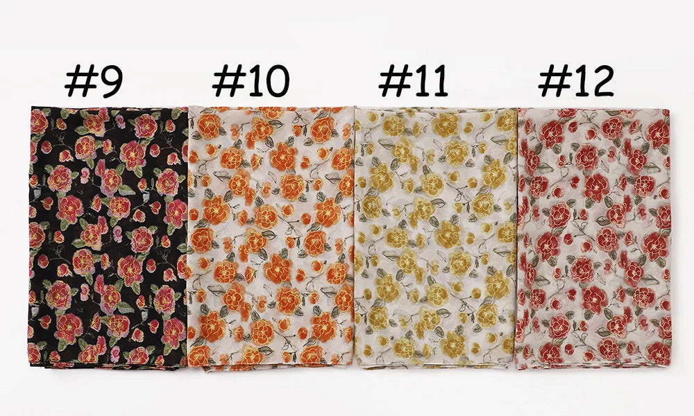 New Printed Hijabs Shawl Bubble Chiffon Hijabs Woman Design Flower Shawls Muslim Scarves Headscarf Wraps Turbans Long Scarves