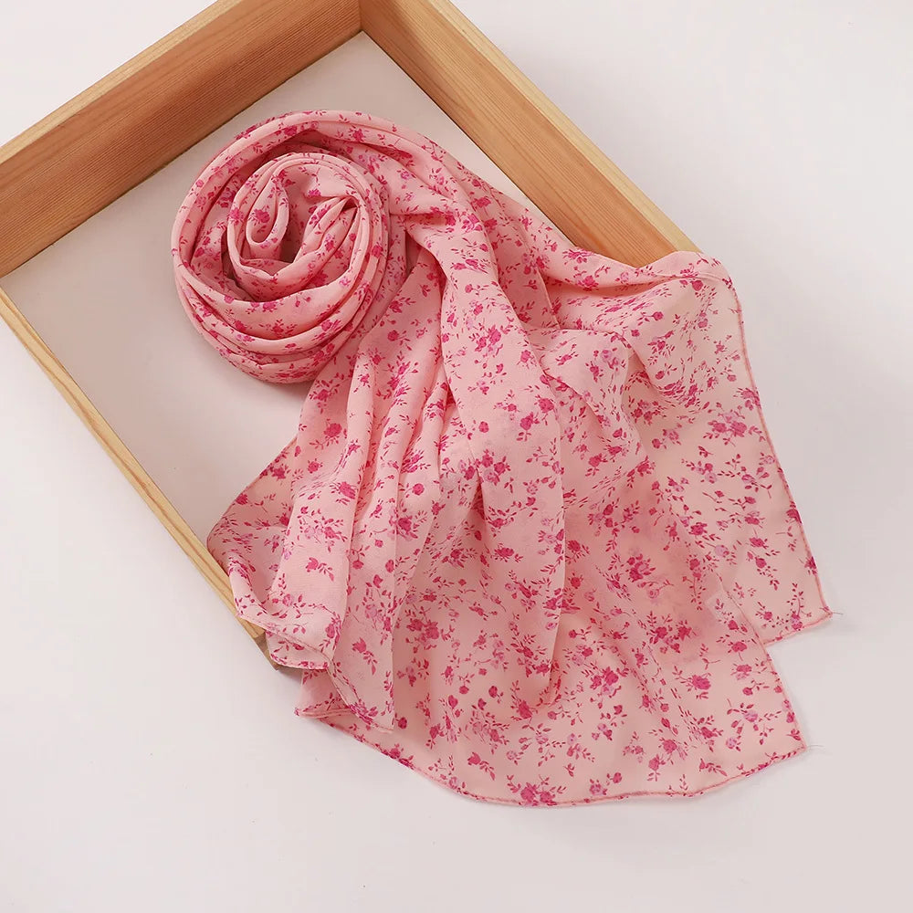 New Printed Hijabs Shawl Bubble Chiffon Hijabs Woman Design Flower Shawls Muslim Scarves Headscarf Wraps Turbans Long Scarves