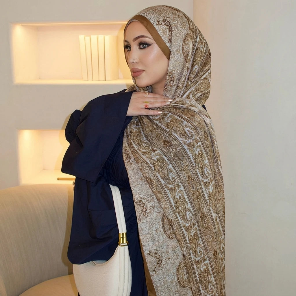Ramadan Muslim Hijabs for Women Spring Watercolour Shawl Soft Muslim Eid Hijabs Modal Cotton Wrap Ialamic Headscarf Ramadan