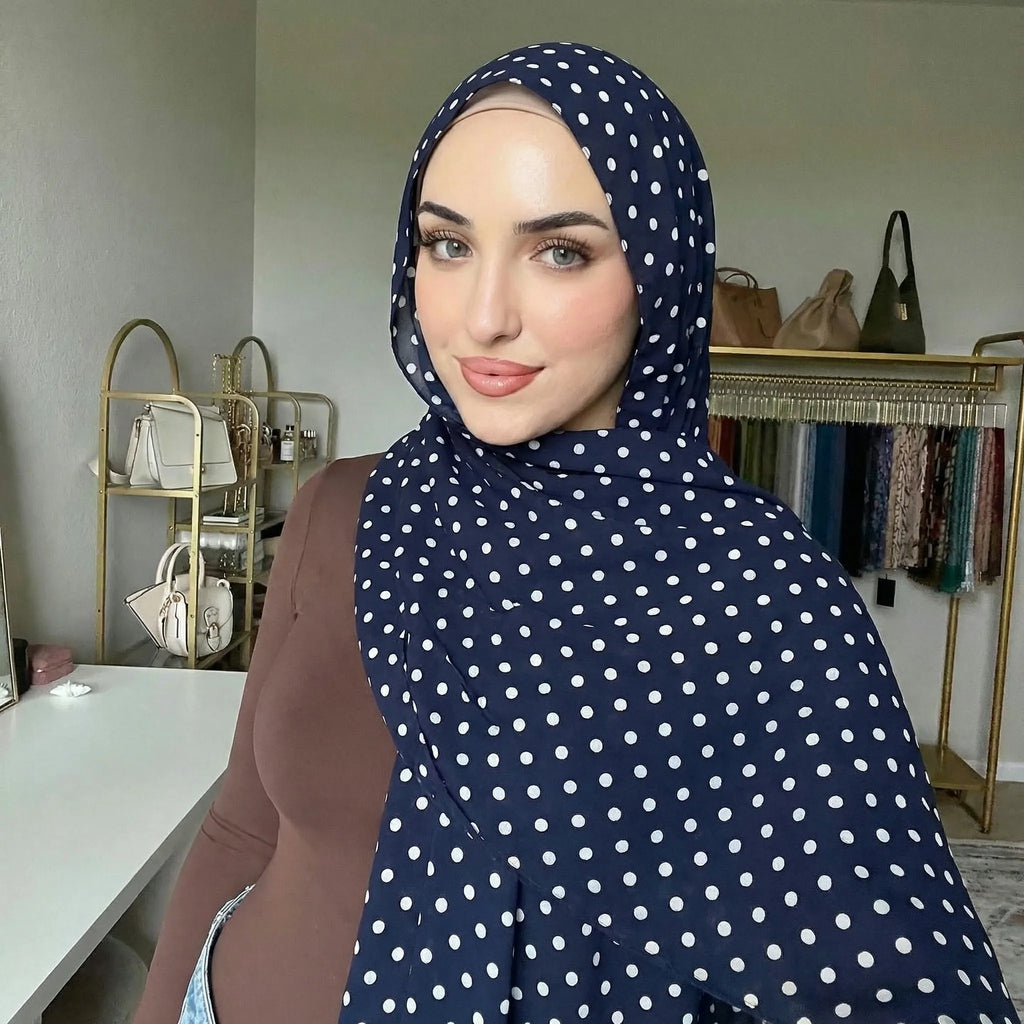 Bohemian Dot Print Hijabs Women Watercolour Shawl Soft Muslim Hijabs Modal Cotton Wrap Beach Sun-Protection Headscarf Ramadan