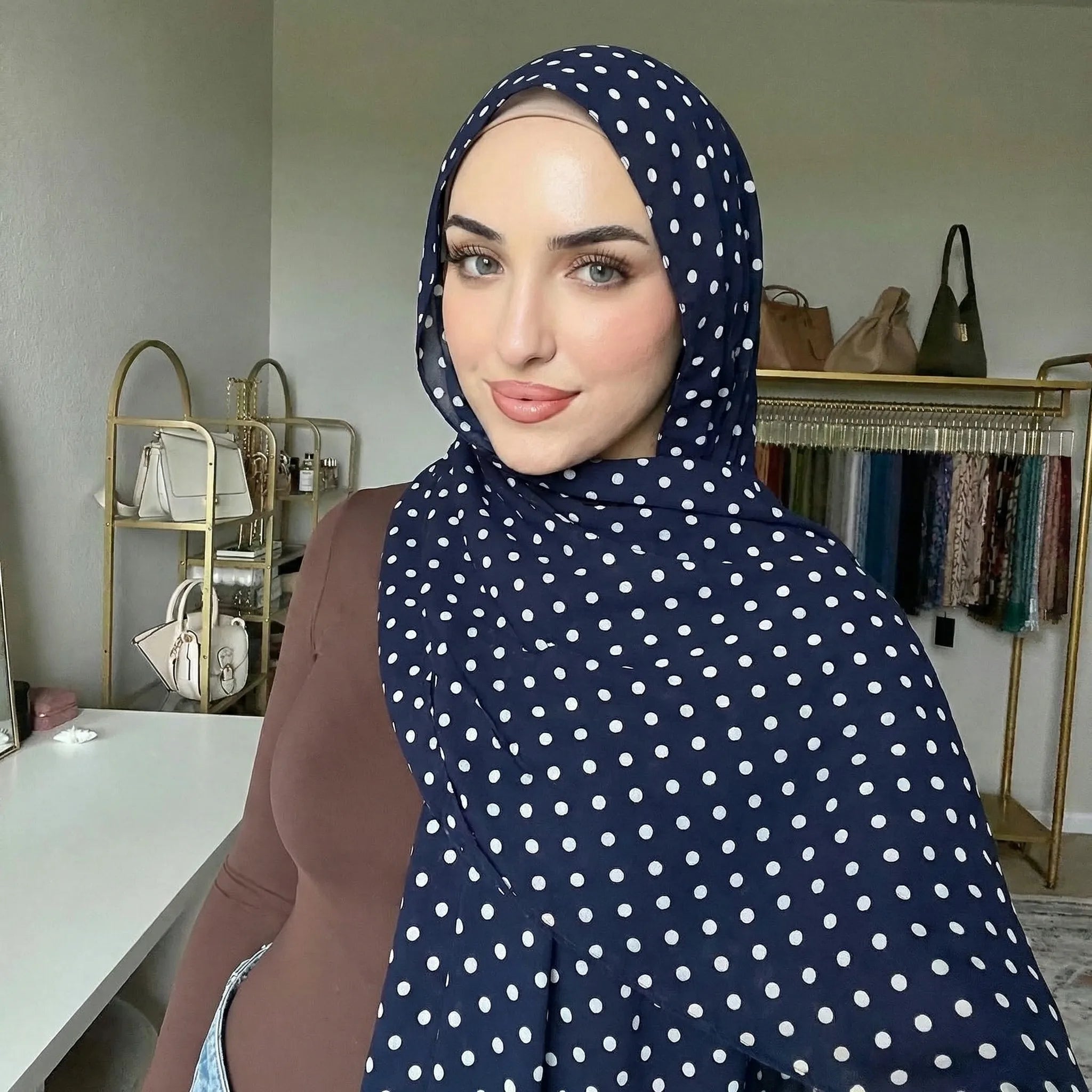Bohemian Dot Print Hijabs Women Watercolour Shawl Soft Muslim Hijabs Modal Cotton Wrap Beach Sun-Protection Headscarf Ramadan