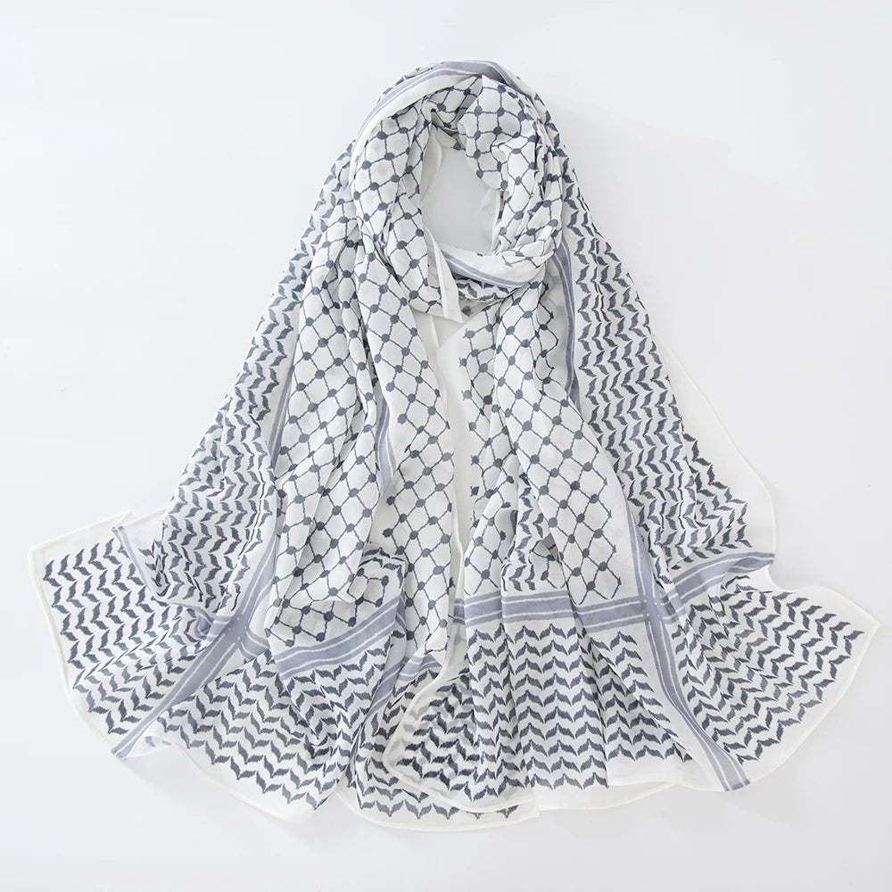11 Color Muslim Keffiyeh Hijab Chiffon Print Shawl kufiyya Saudi Fashion Lady Soft Headwraps Geometric Style Arab kaffiyeh Scarf