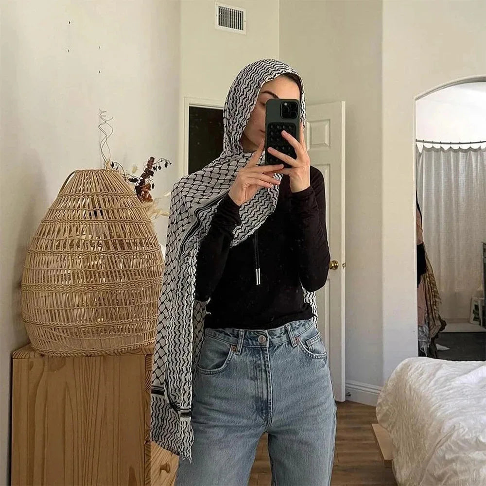 180*70cm Middle East Islam Arab Keffiyeh Muslim Shawl Printing Chiffon Palestine Hijab Head Neck Scarves Musulman Hijabs